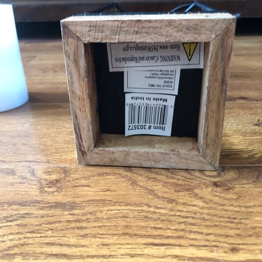 Small metal & wood candle holder with battery candle